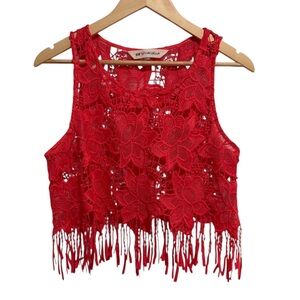 H&M Coral Crochet Coachella Crop Top with Fringe